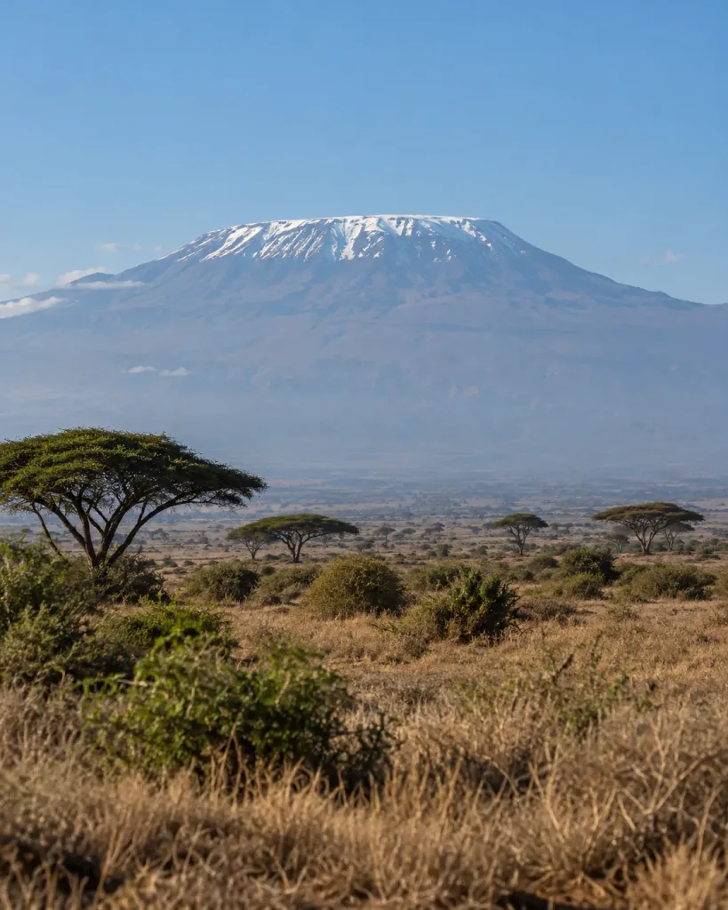 Snow-capped Kilimanjaro rising above the acacia plains of northern Tanzania