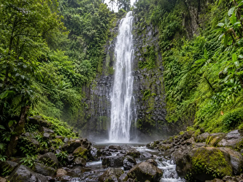 Materuni waterfall in the rainforest above Moshi, on the slopes of Kilimanjaro