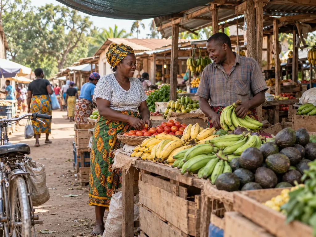 Traders selling bananas and fresh produce at the market in Mto wa Mbu