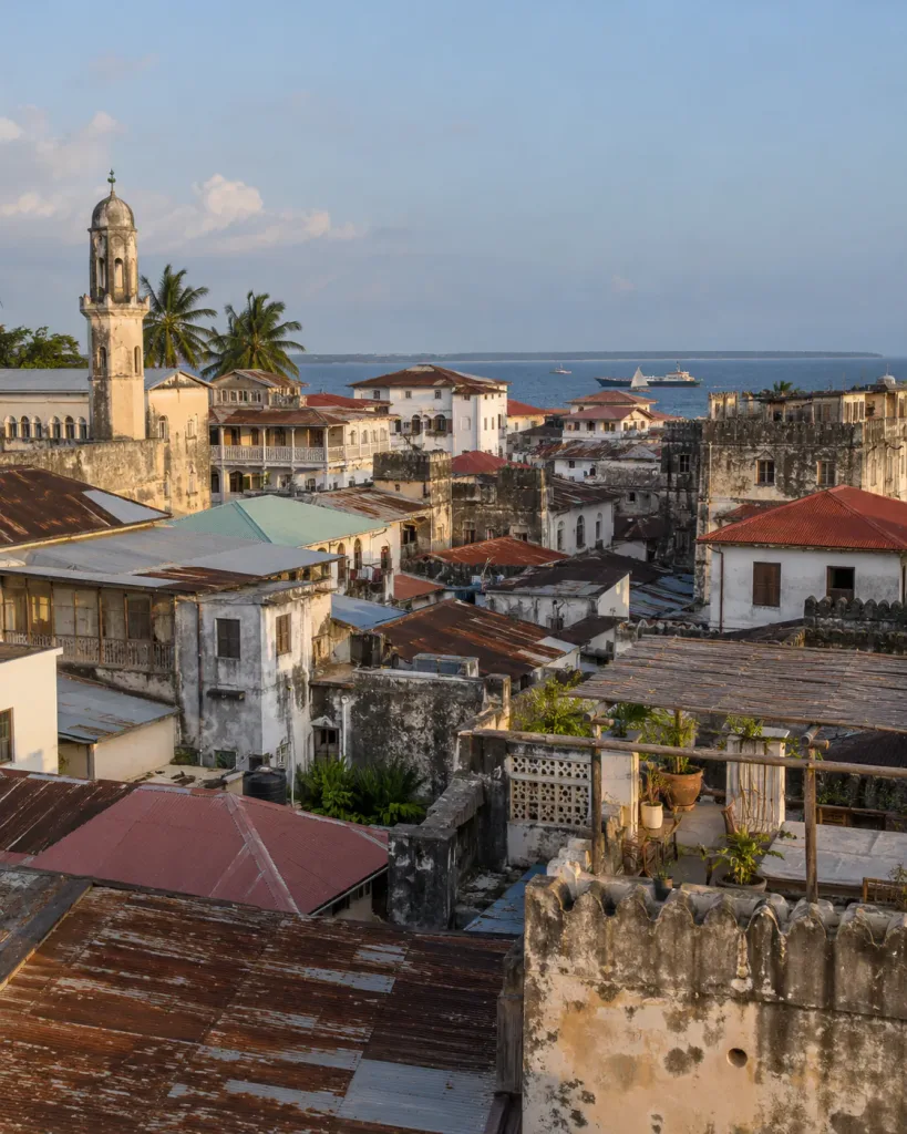 Stone Town rooftops and the Indian Ocean, Zanzibar